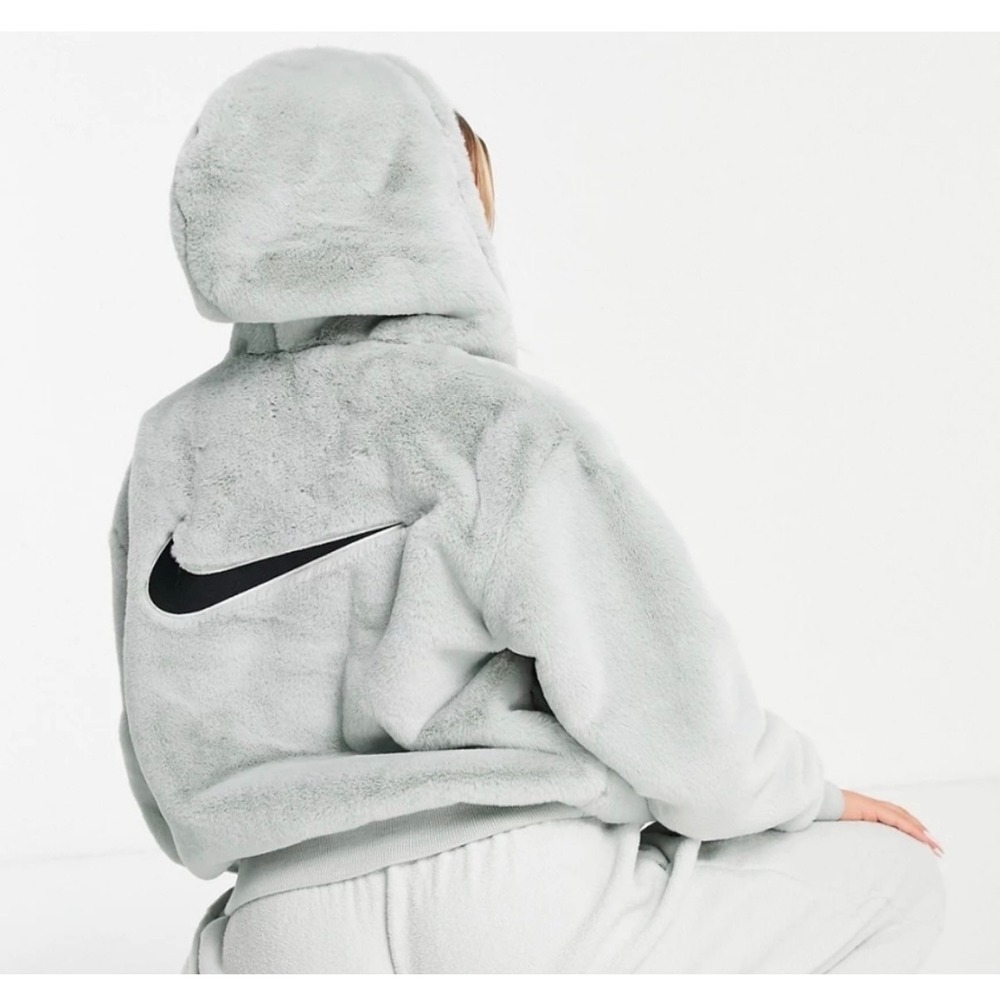 Nike Sportswear Women's Faux Fur Full-Zip Hoodie Sage Green DD5116-013 XS - Picture 3 of 11